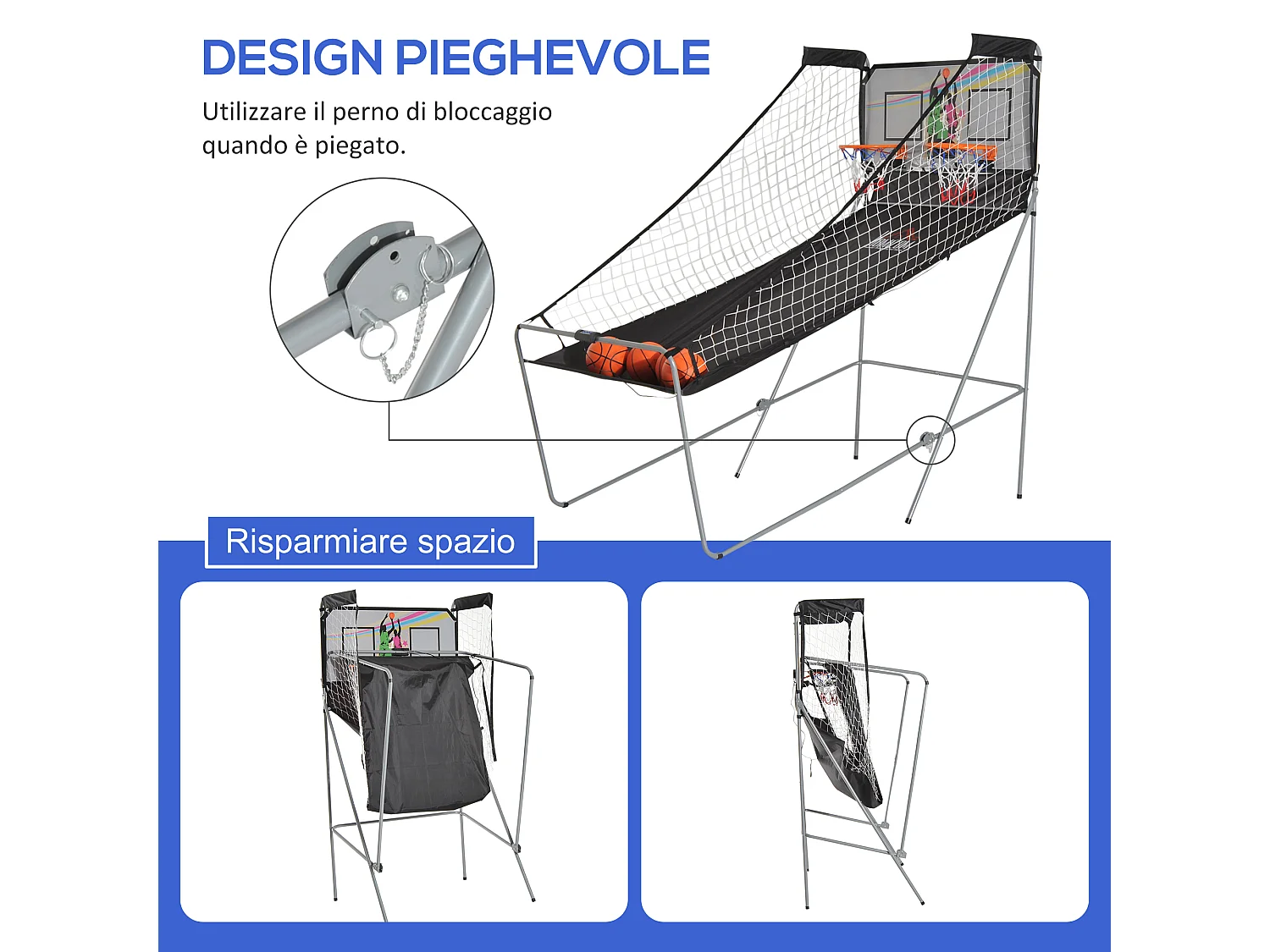 Canestri basket con tabellone led e 8 modalità di gioco bianco e nero