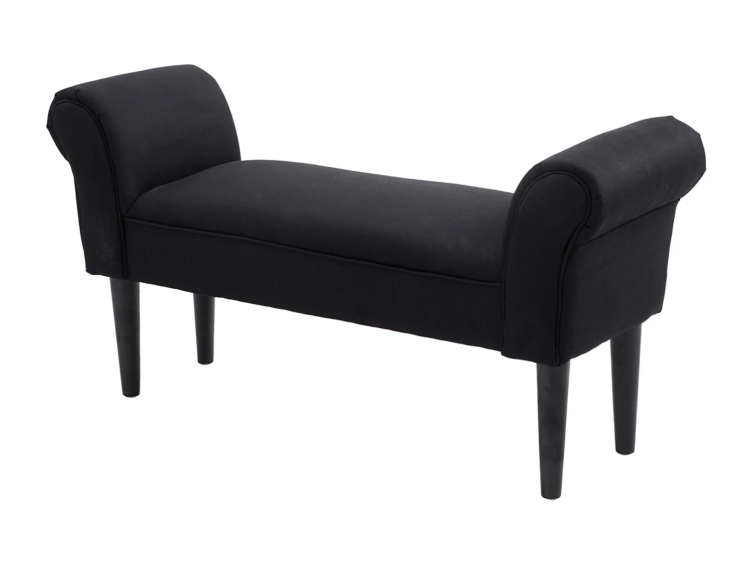 Panca fondoletto imbottita con braccioli arrotolati in tessuto nero