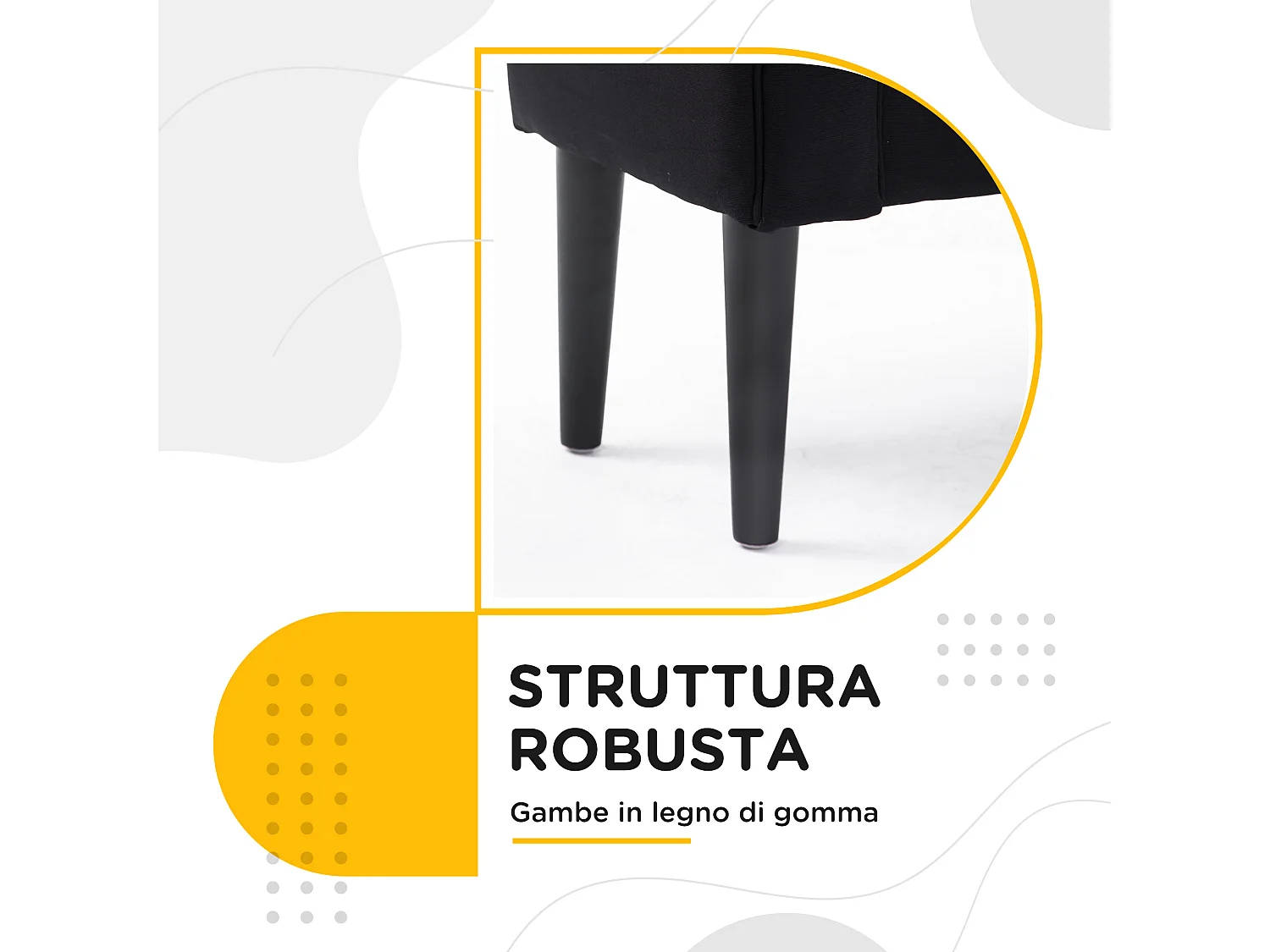 Panca fondoletto imbottita con braccioli arrotolati in tessuto nero