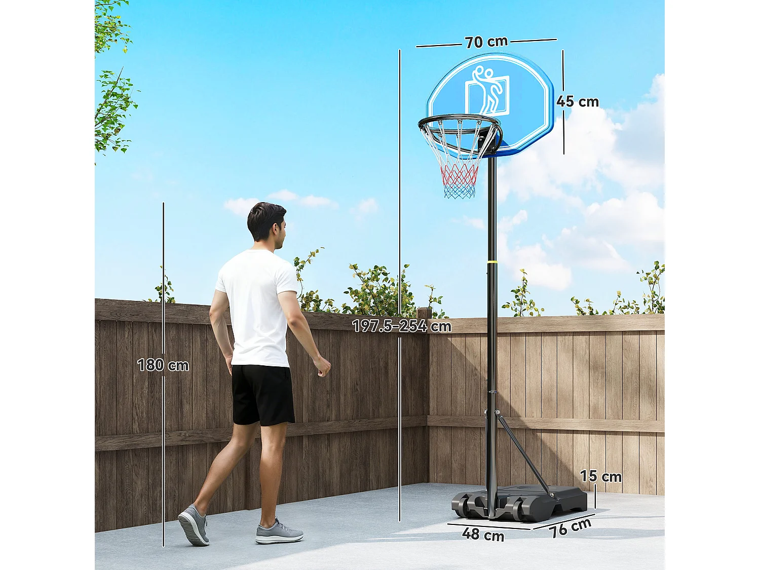Canestro basket altezza regolabile 197.5-245cm base con ruote