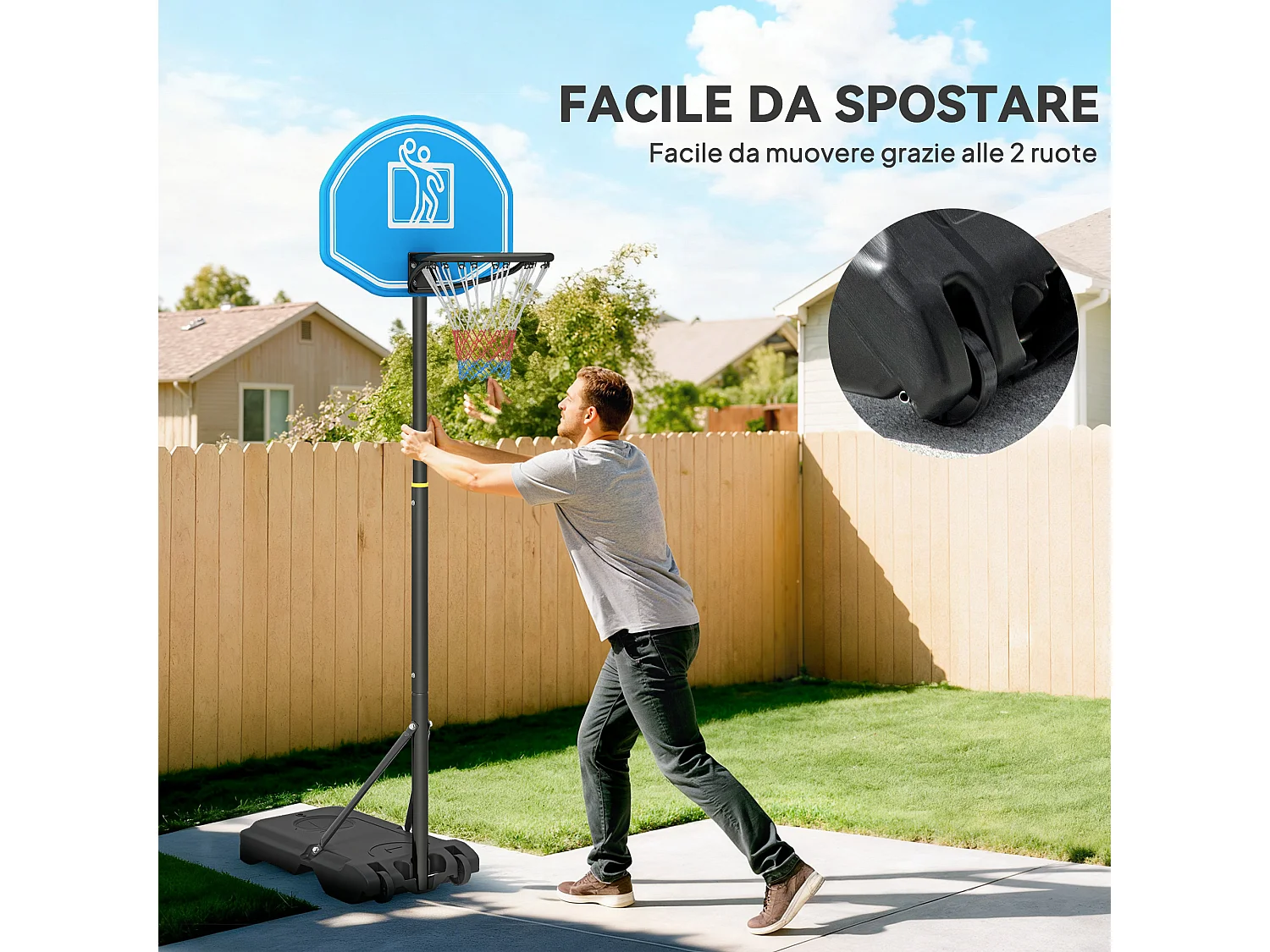 Canestro basket altezza regolabile 197.5-245cm base con ruote