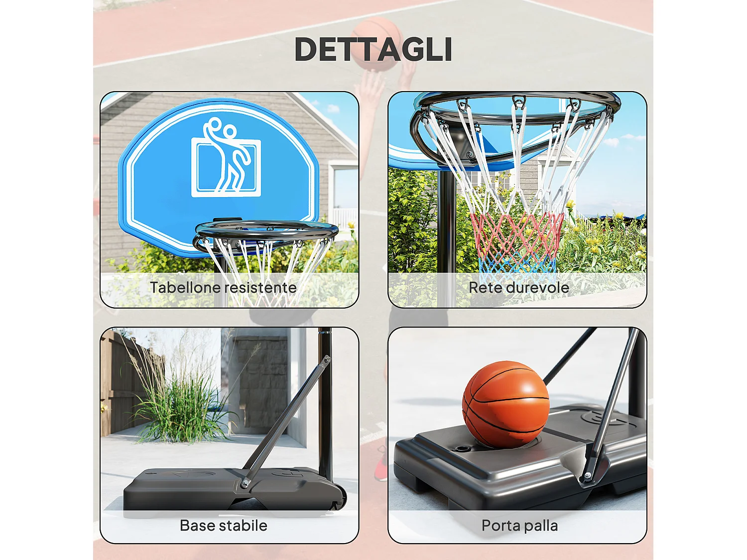 Canestro basket altezza regolabile 197.5-245cm base con ruote