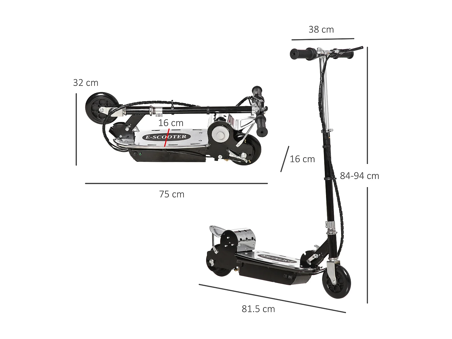 Monopattino elettrico 120w per bambini pieghevole e regolabile nero