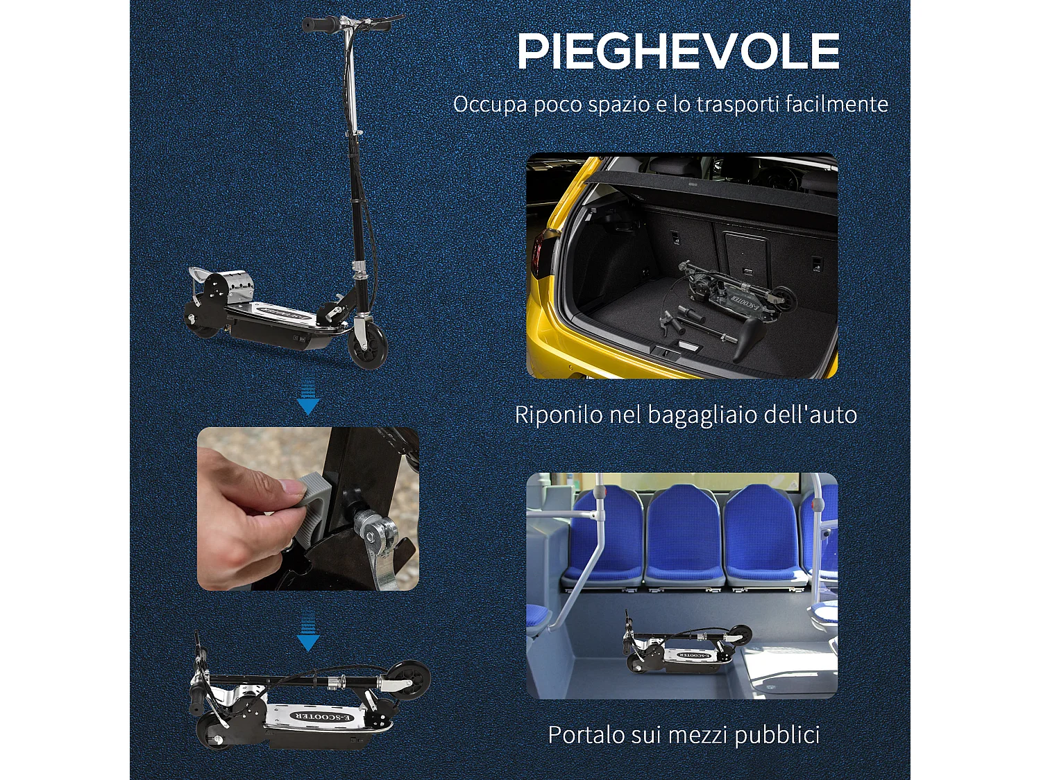 Monopattino elettrico 120w per bambini pieghevole e regolabile nero