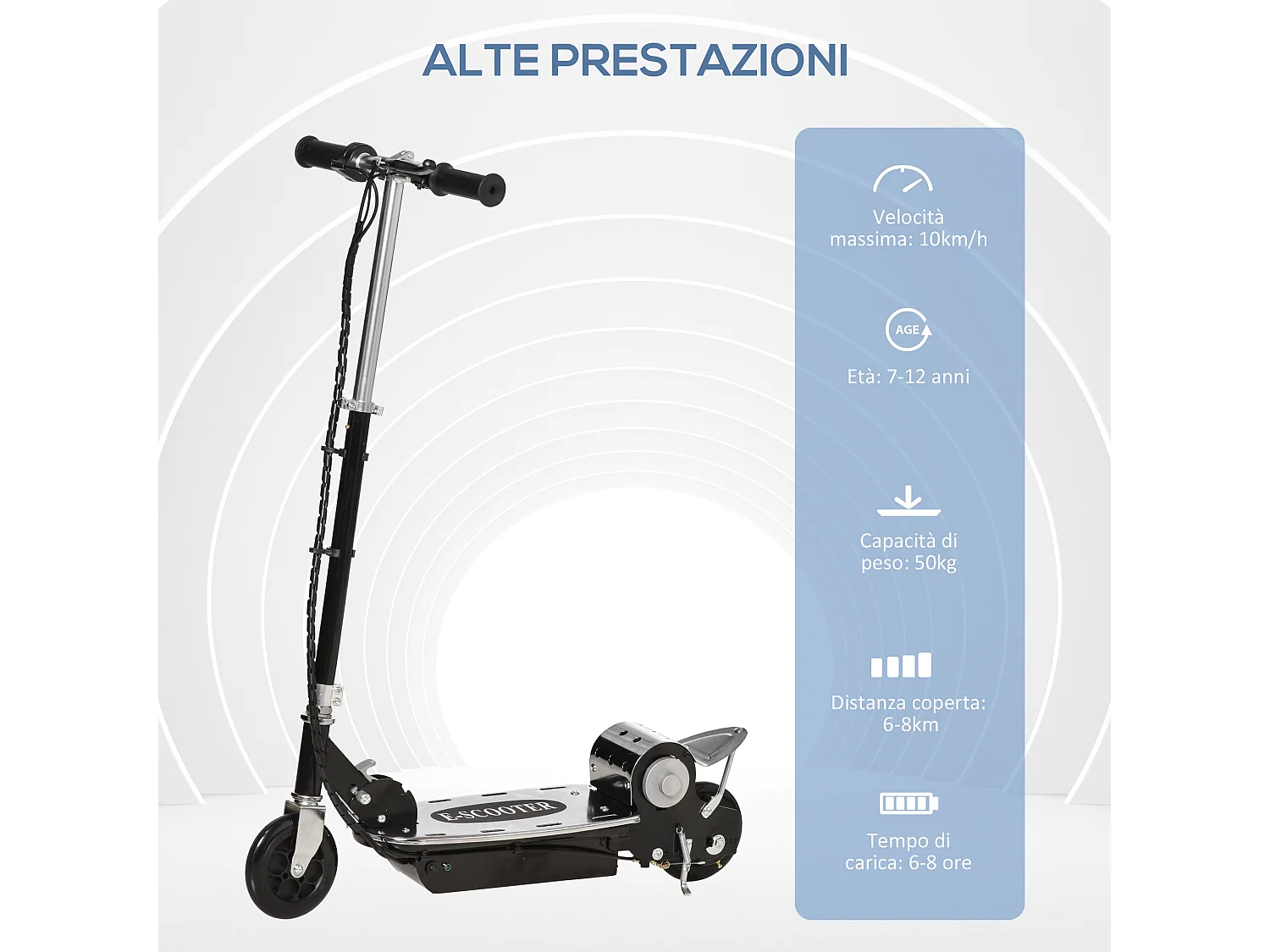 Monopattino elettrico 120w per bambini pieghevole e regolabile nero