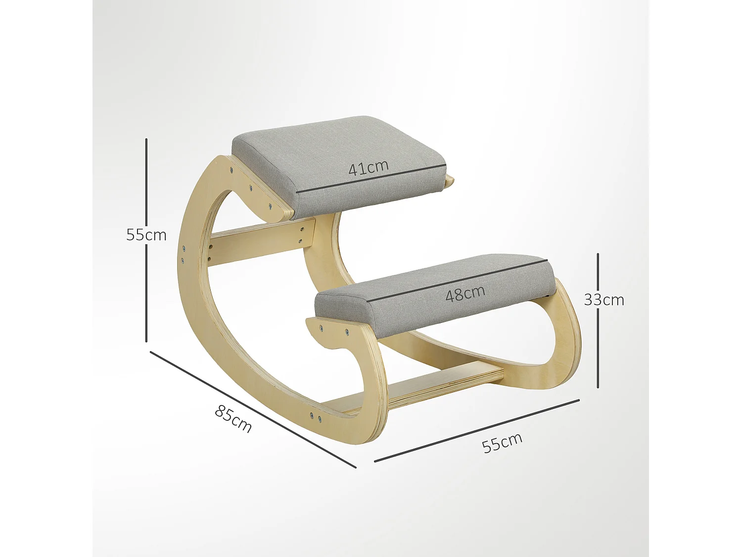 Sedia inginocchiatoio in tessuto effetto lino e legno grigio chiaro