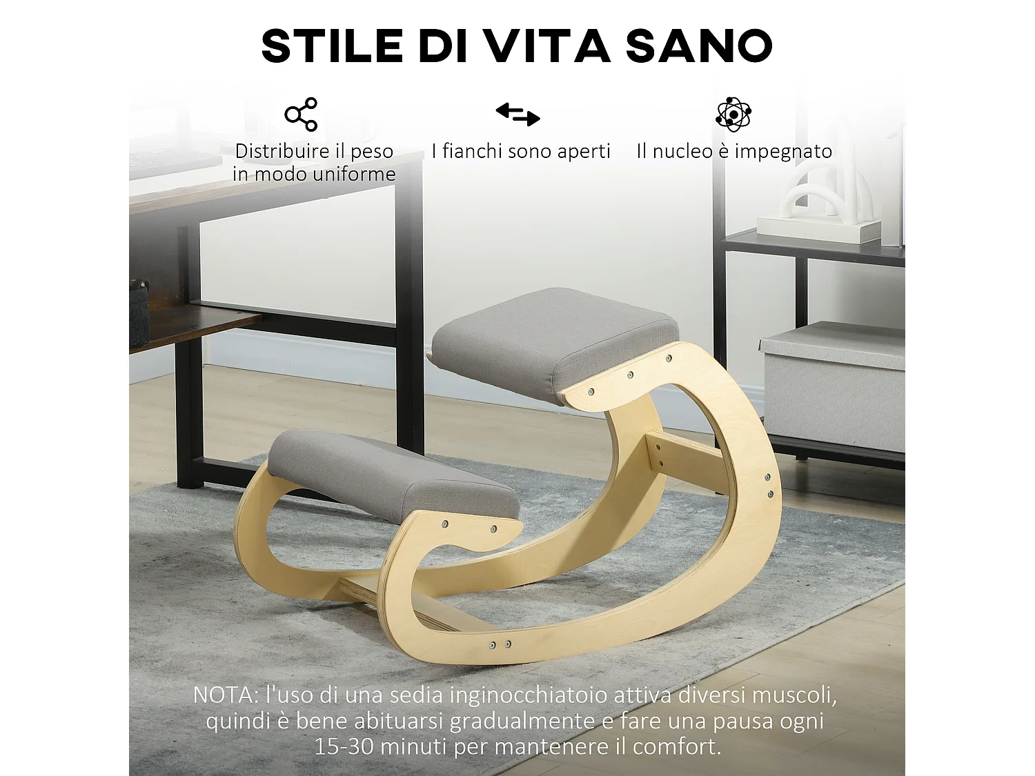 Sedia inginocchiatoio in tessuto effetto lino e legno grigio chiaro