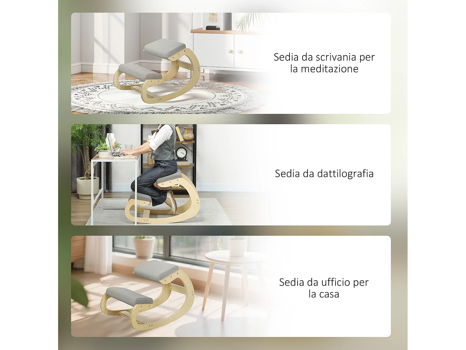 Sedia inginocchiatoio in tessuto effetto lino e legno grigio chiaro