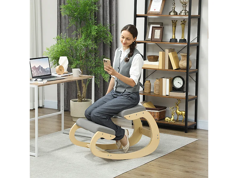 Sedia inginocchiatoio in tessuto effetto lino e legno grigio chiaro