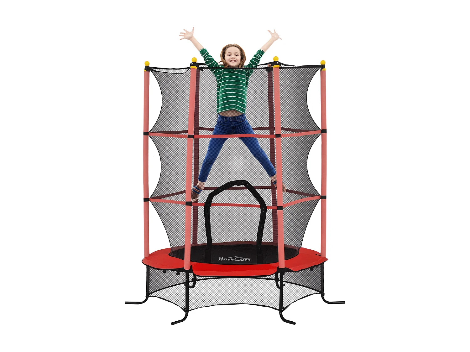 Trampolino elastico per bambini 3-10 anni con rete di sicurezza rosso