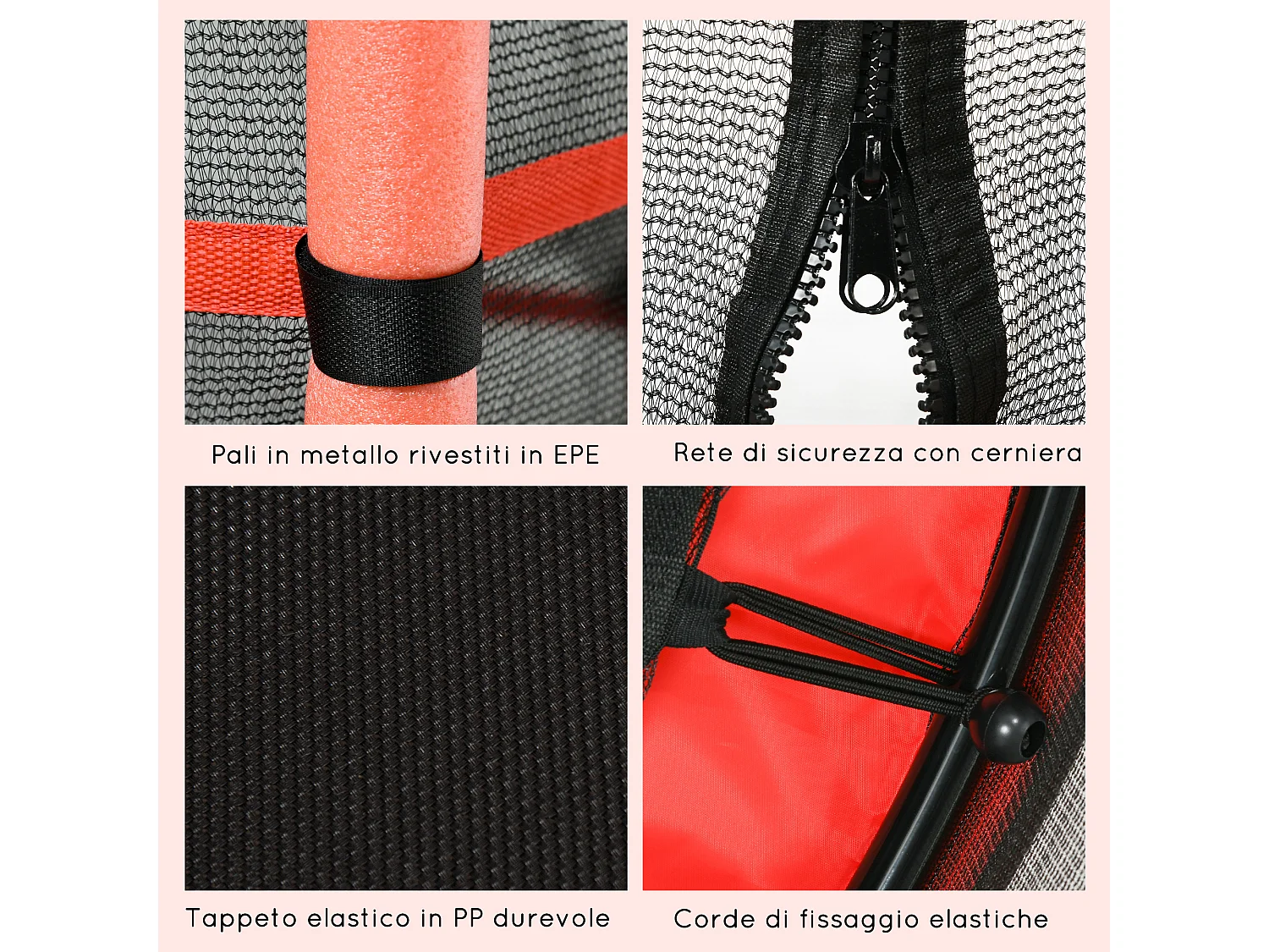 Trampolino elastico per bambini 3-10 anni con rete di sicurezza rosso