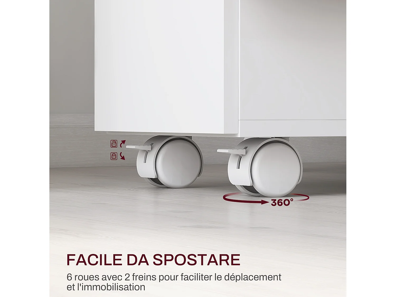 Tavolo pieghevole con 2 cassetti e armadietto bianco e color legno