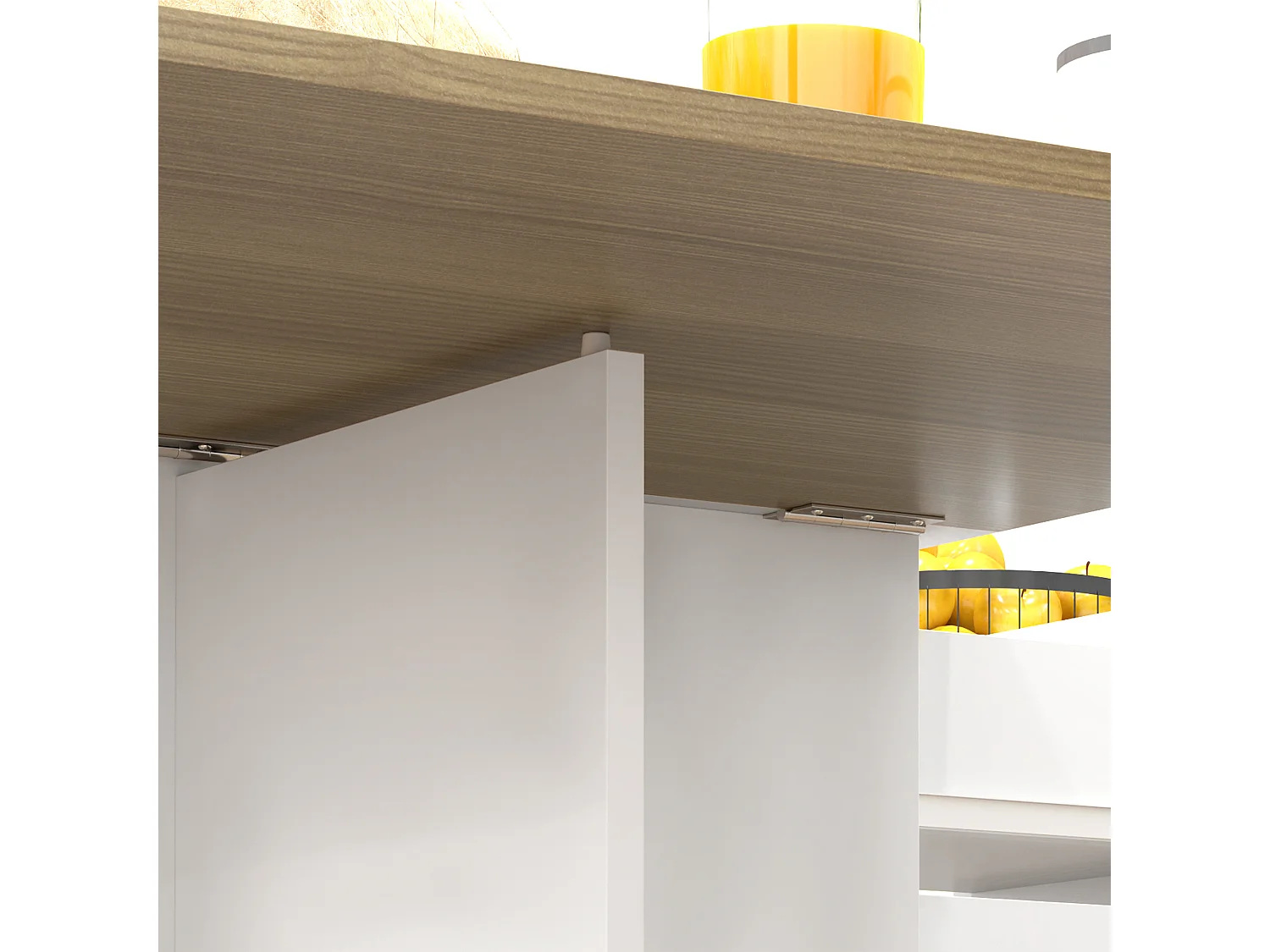 Tavolo pieghevole con 2 cassetti e armadietto bianco e color legno