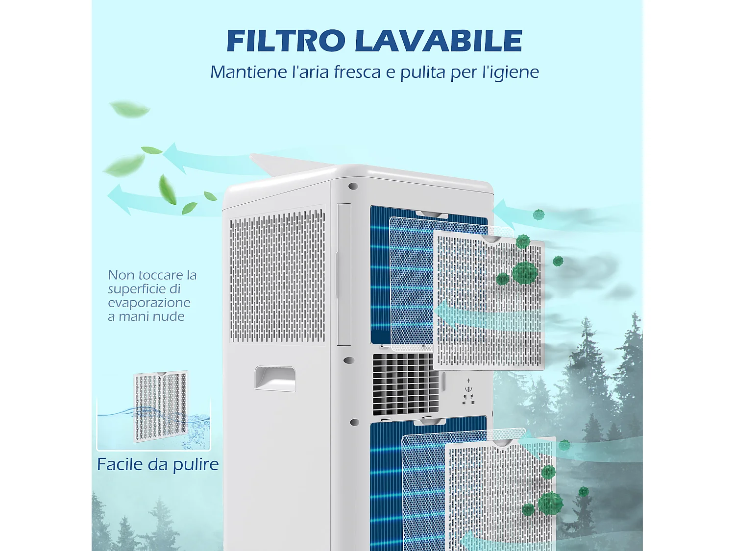 Climatizzatore portatile 12000btu 3.5kw 5 in 1 condizionatore con 2 velocità e timer 24h