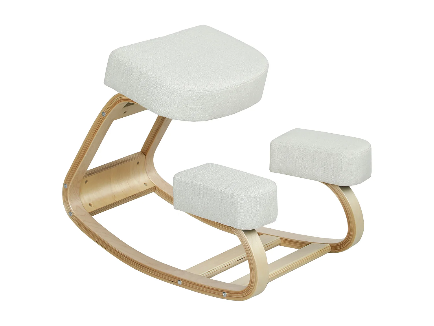 Sedia inginocchiatoio ergonomica in betulla e cuscino crema