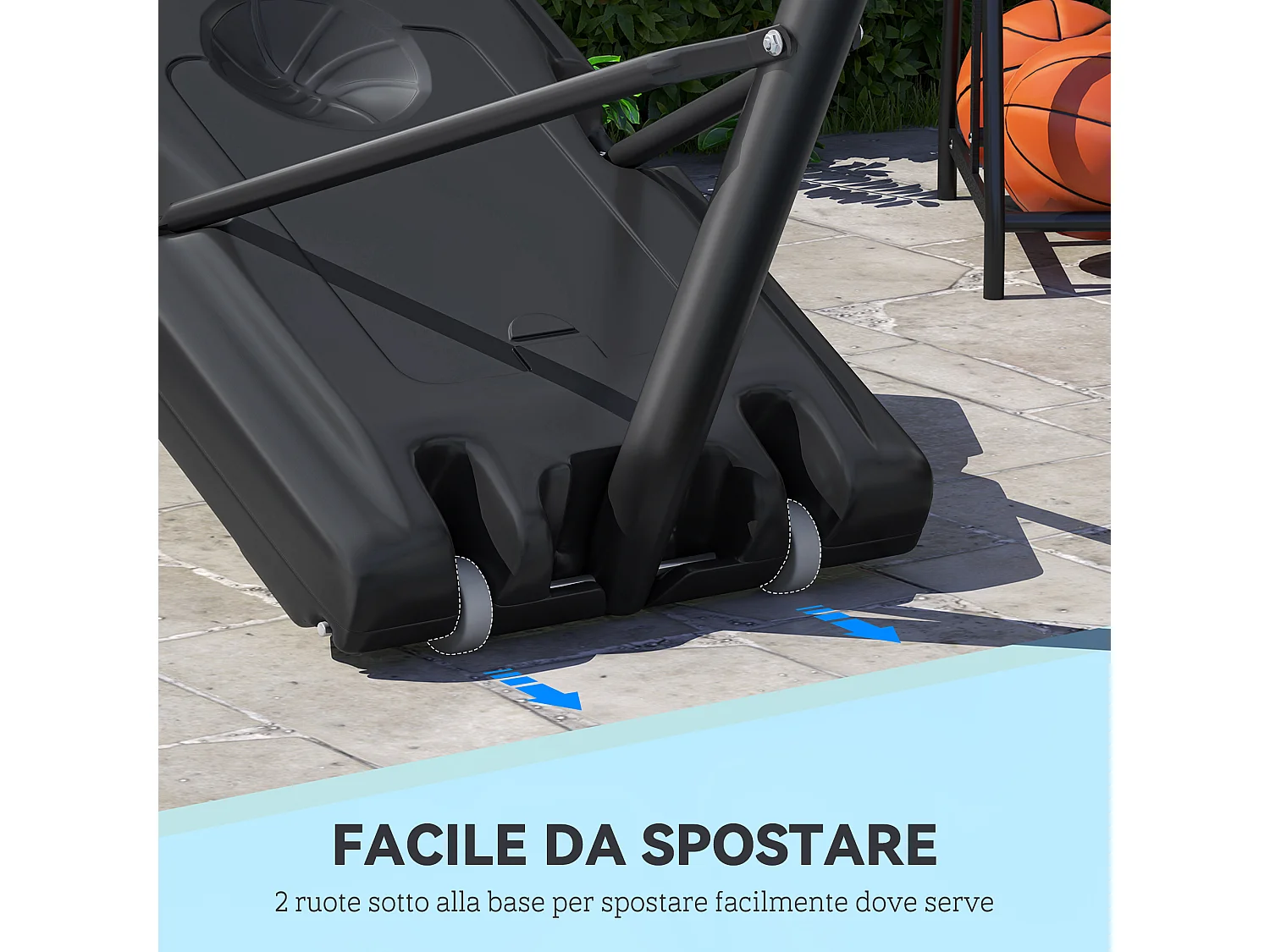 Canestro basket altezza regolabile 160-305cm base con ruote