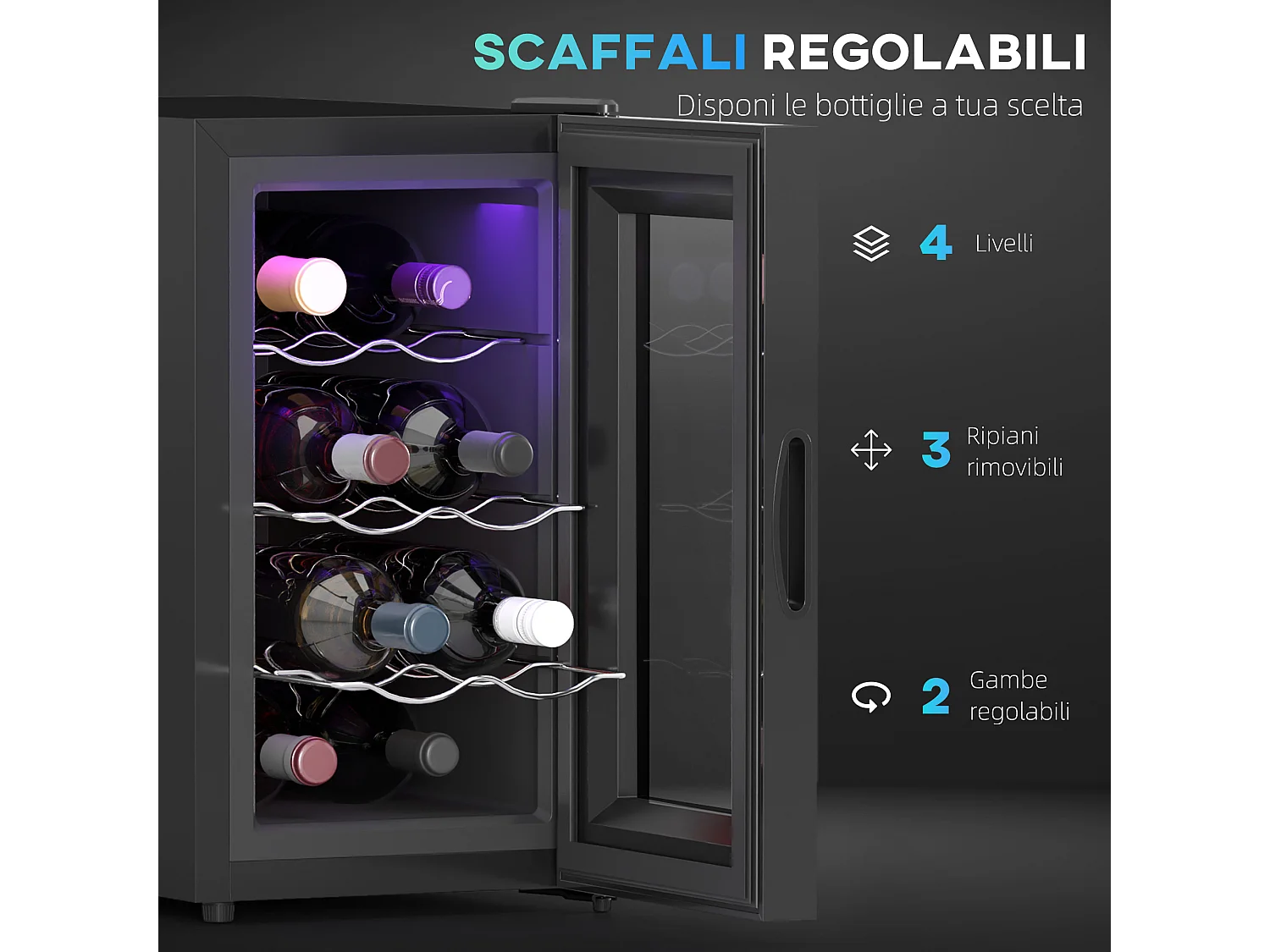 Cantinetta vino refrigerata 8 bottiglie 21l cantina vino monotemperatura 8-18℃ cantina vino bar