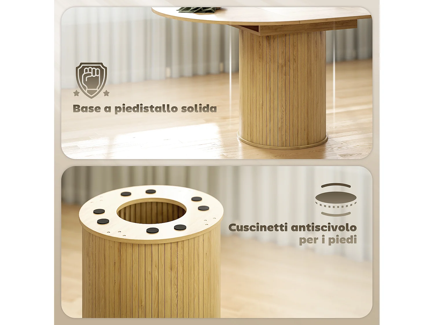 Tavolo da pranzo allungabile per 6-8 persone con pannelli rimovibili