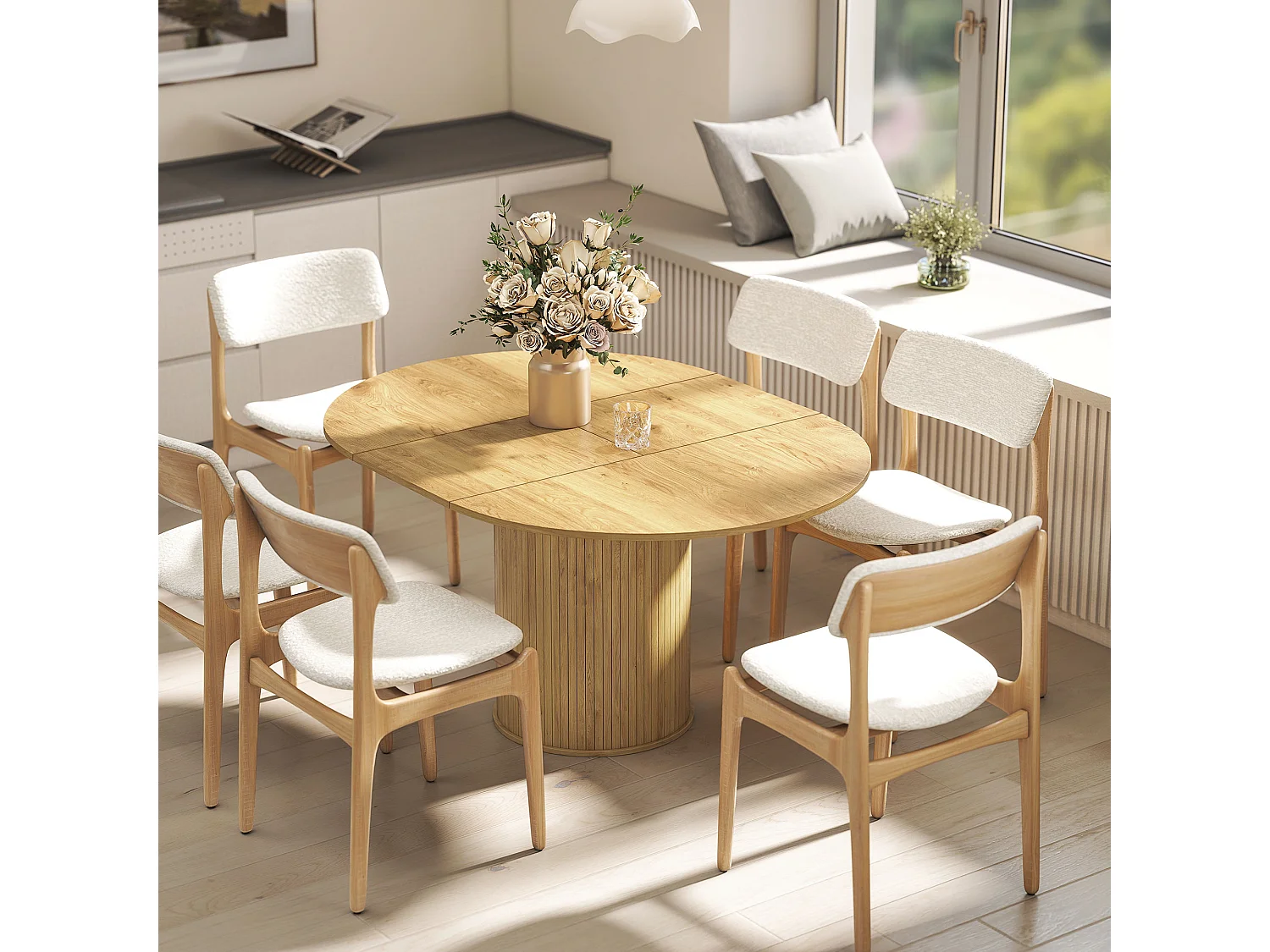 Tavolo da pranzo allungabile per 6-8 persone con pannelli rimovibili