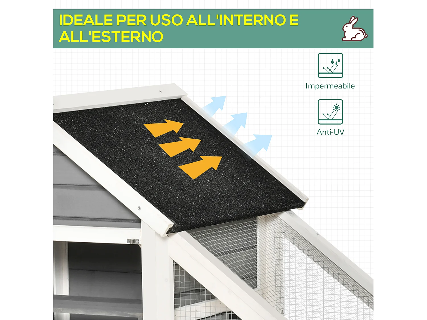 Casetta per conigli in legno area aperta rampa fondo estraibile