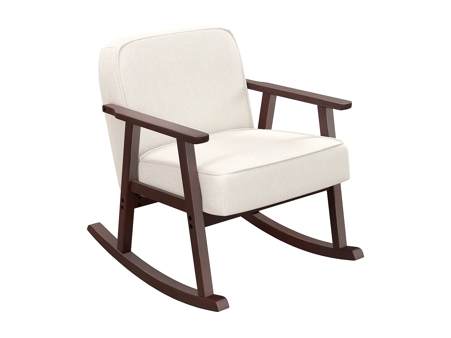 Poltrona a dondolo per interni con braccioli e cuscini in legno