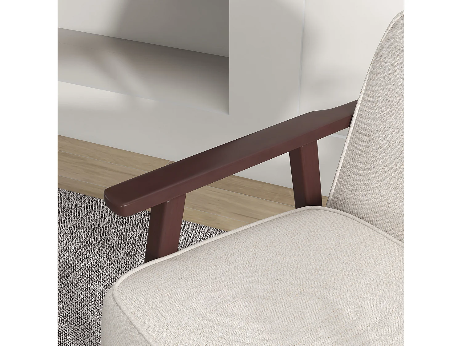 Poltrona a dondolo per interni con braccioli e cuscini in legno