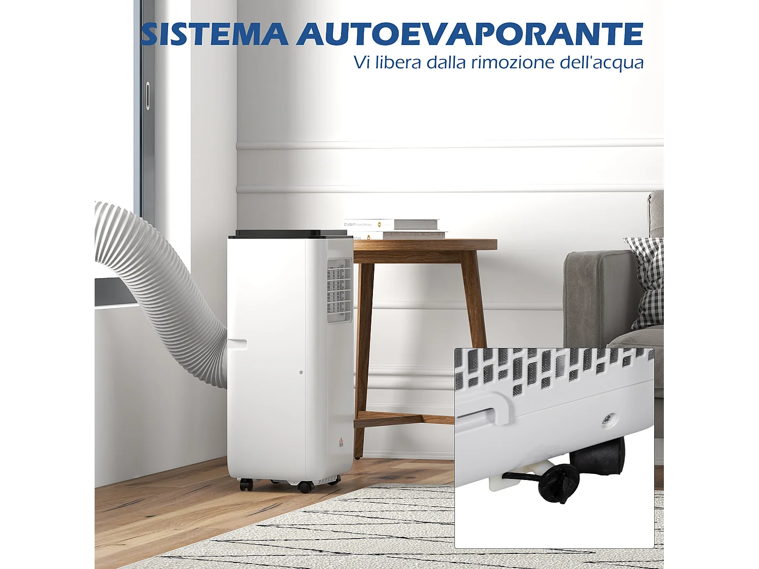 Condizionatore portatile 7000 btu 2kw con 5 in 1 e timer 24h