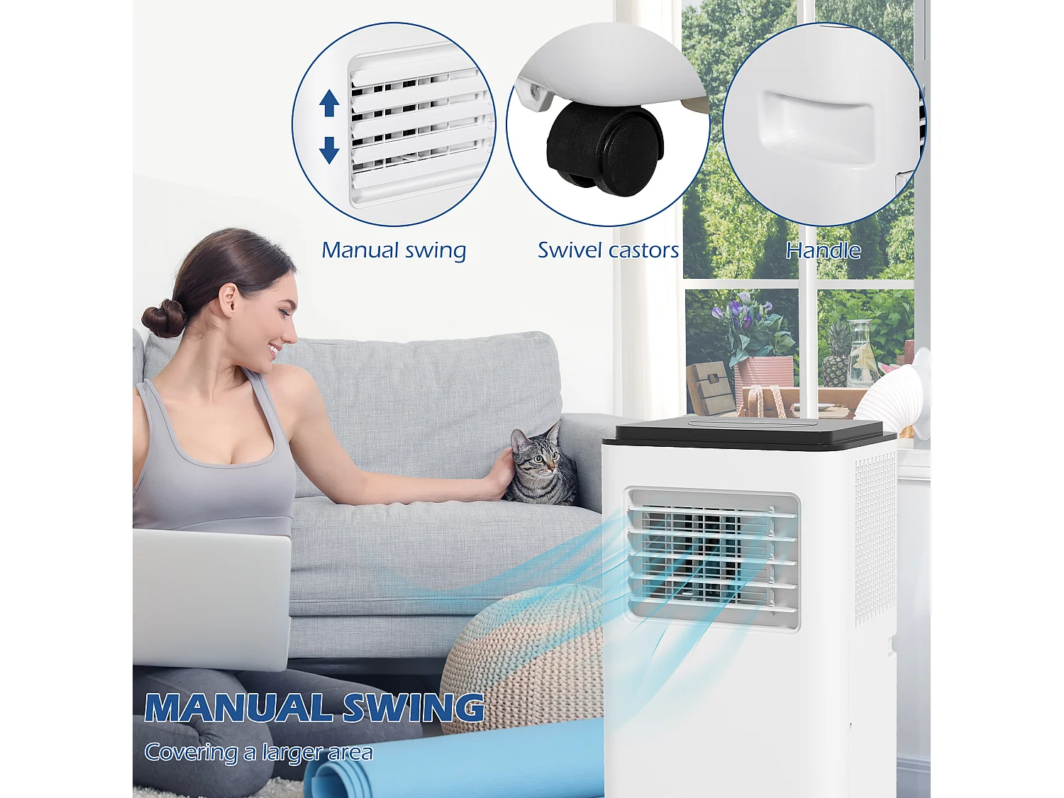 Condizionatore portatile 7000 btu 2kw con 5 in 1 e timer 24h