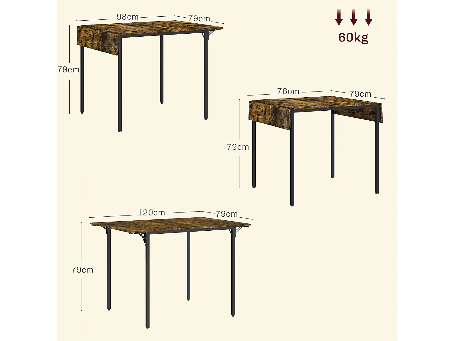 Tavolo da pranzo a ribalta stile industriale per 2-4 persone con 2 lati allungabili
