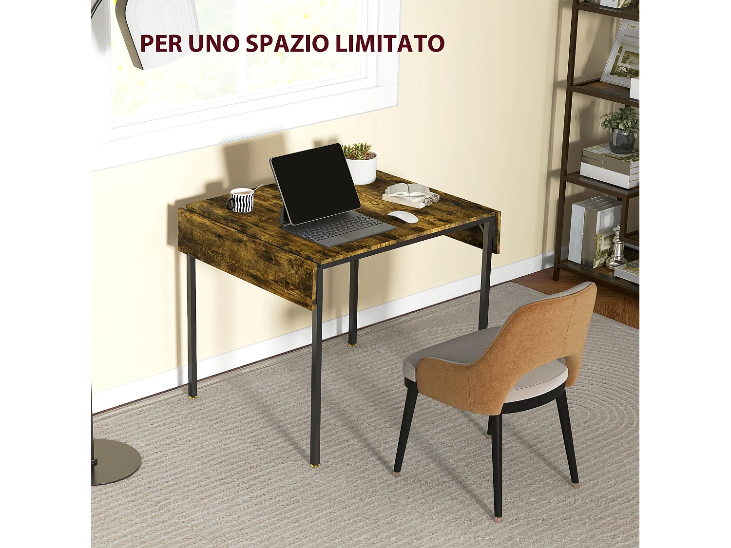 Tavolo da pranzo a ribalta stile industriale per 2-4 persone con 2 lati allungabili