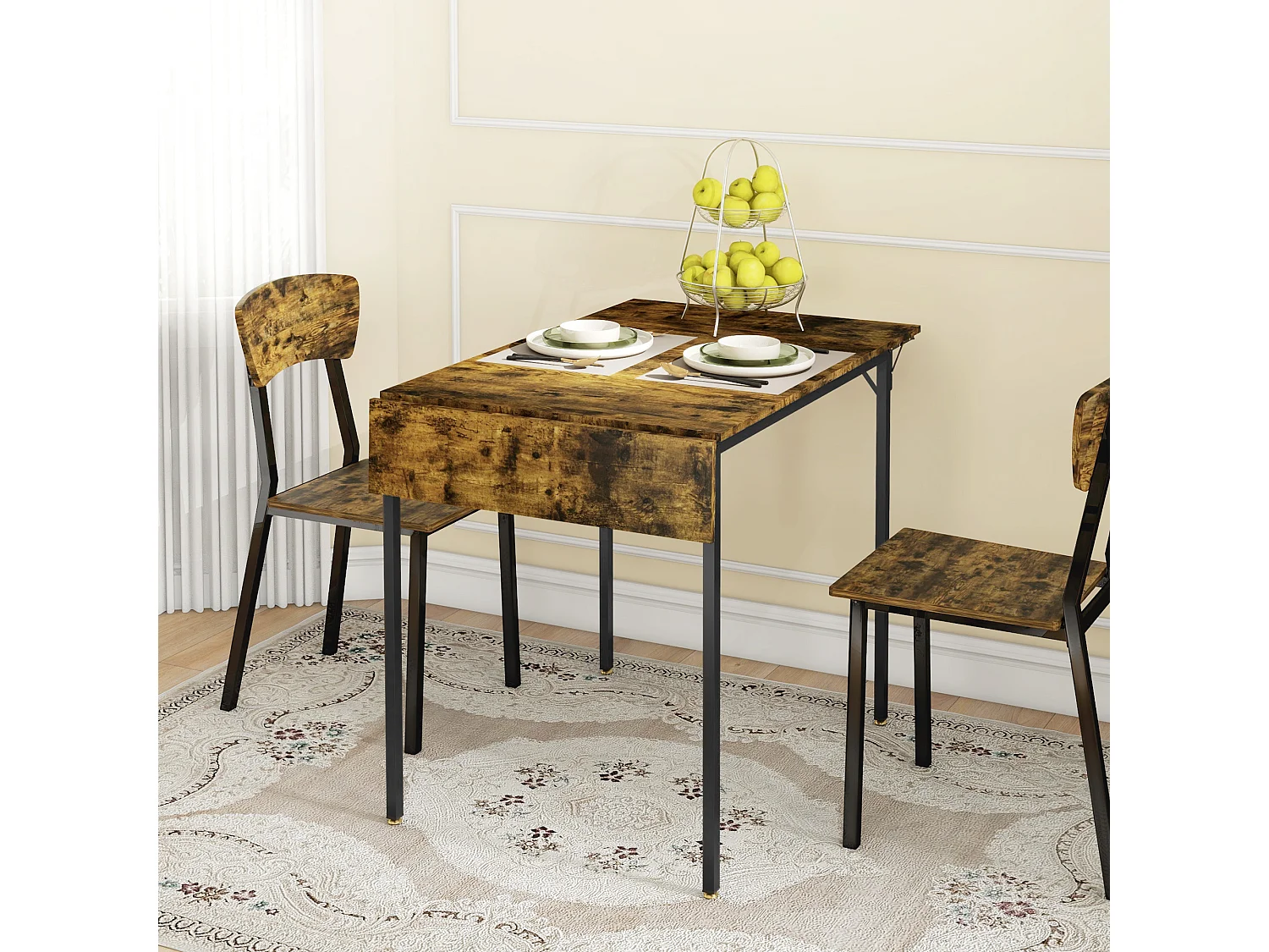 Tavolo da pranzo a ribalta stile industriale per 2-4 persone con 2 lati allungabili