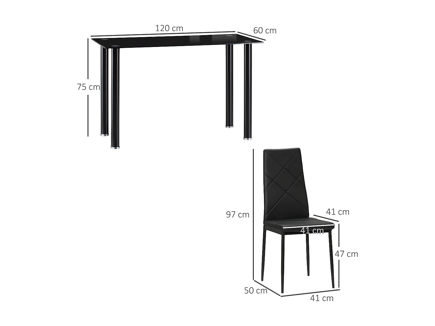 Set tavolo da pranzo con 4 sedie di design imbottite, nero