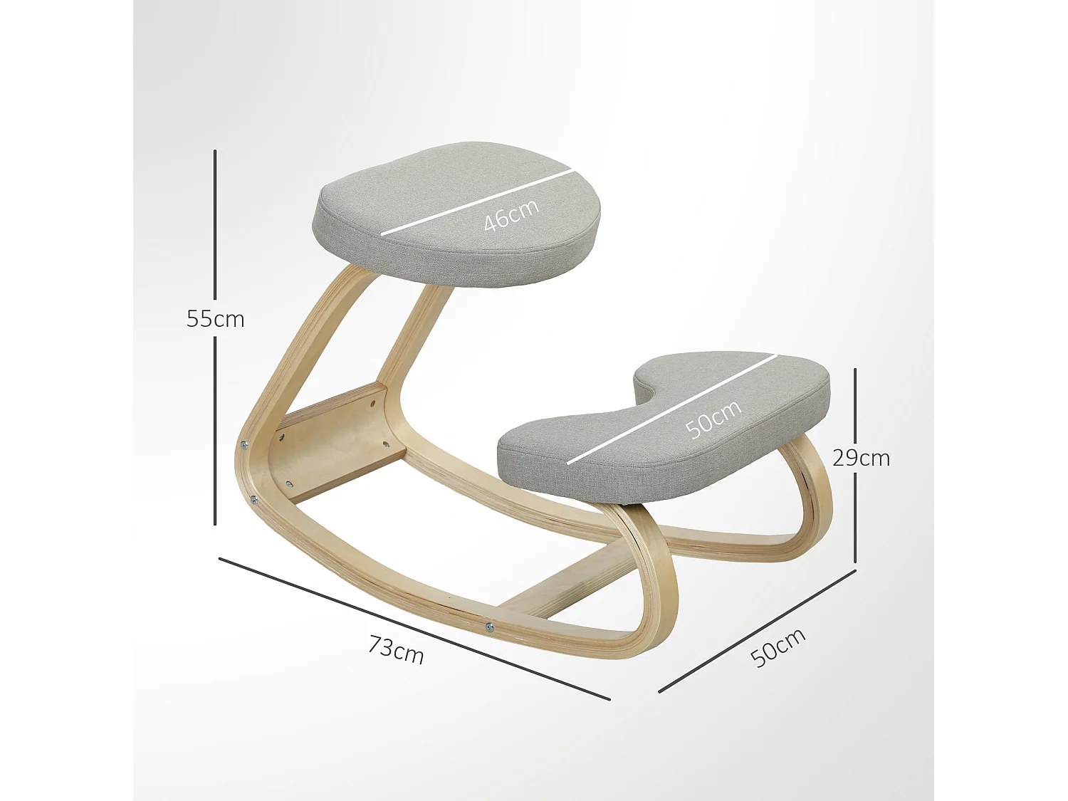 Sedia inginocchiatoio dondolante in tessuto effetto lino legno grigio