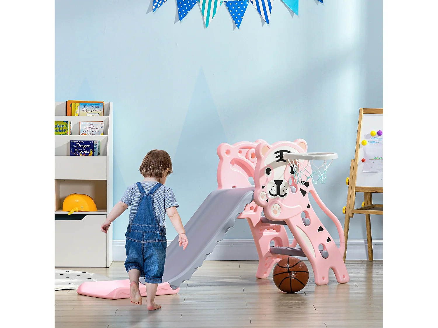 Scivolo per bimbi 18-36 mesi con canestro basket laterale rosa grigio