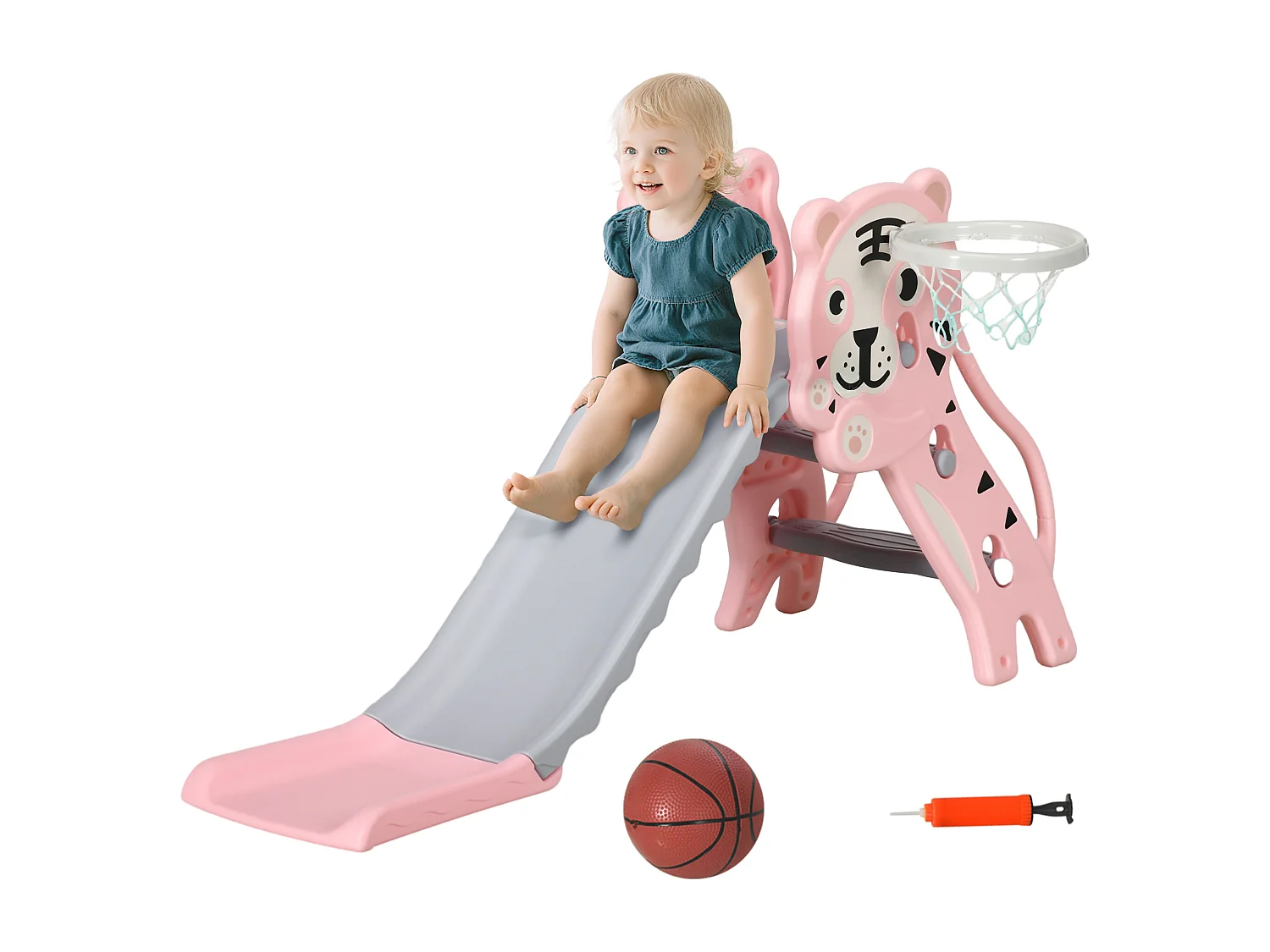 Scivolo per bimbi 18-36 mesi con canestro basket laterale rosa grigio