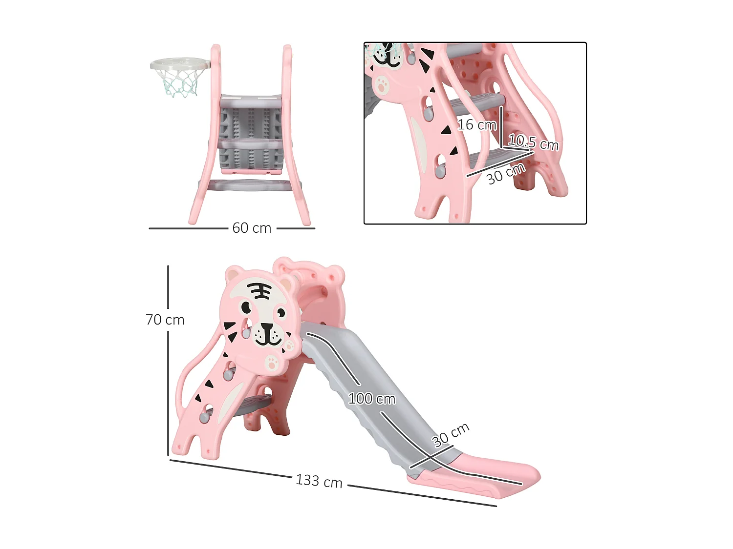 Scivolo per bimbi 18-36 mesi con canestro basket laterale rosa grigio