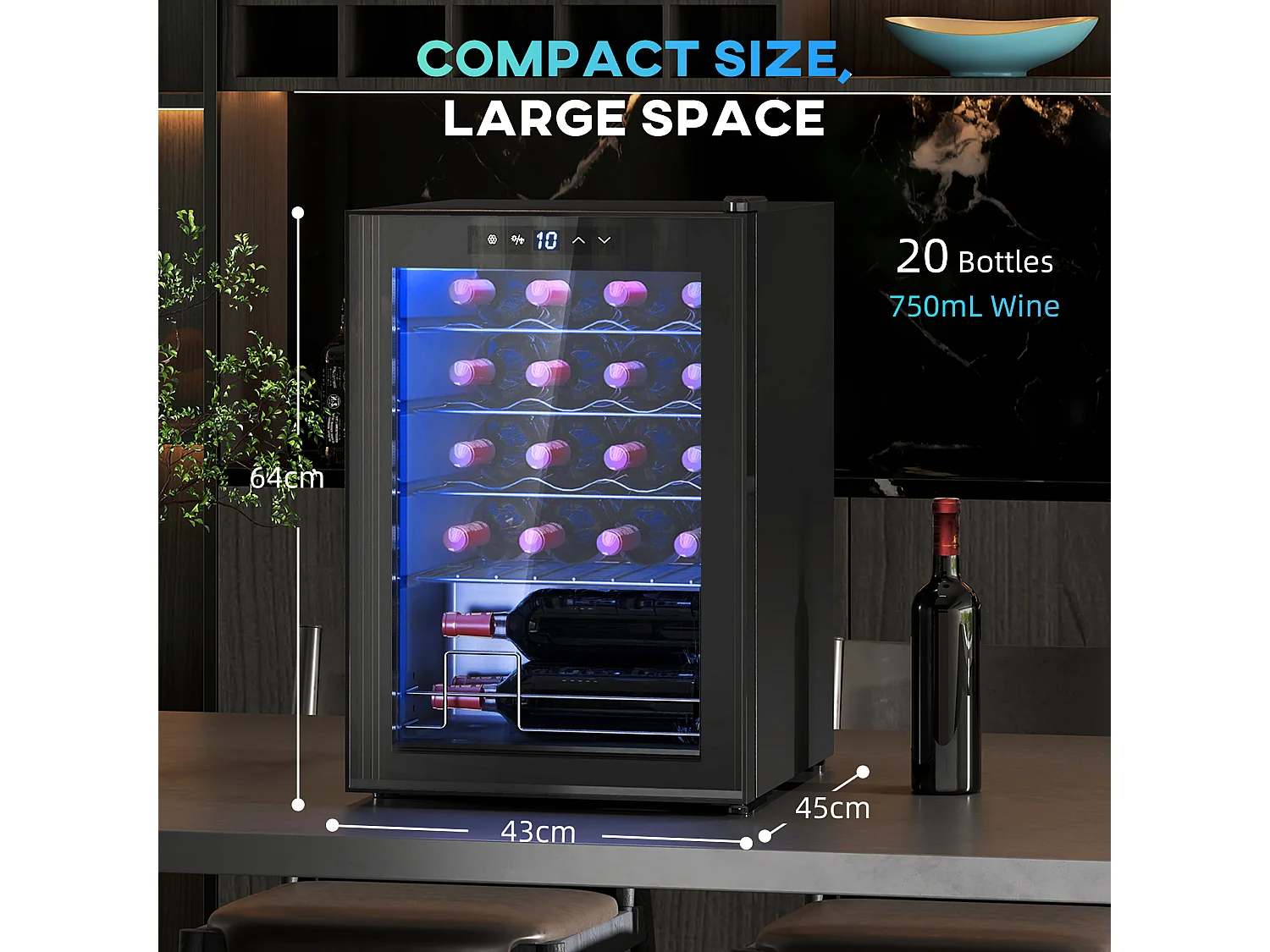 Cantinetta vino refrigerata 20 bottiglie 53l cantina vino monotemperatura 5-18℃ cantina vino bar