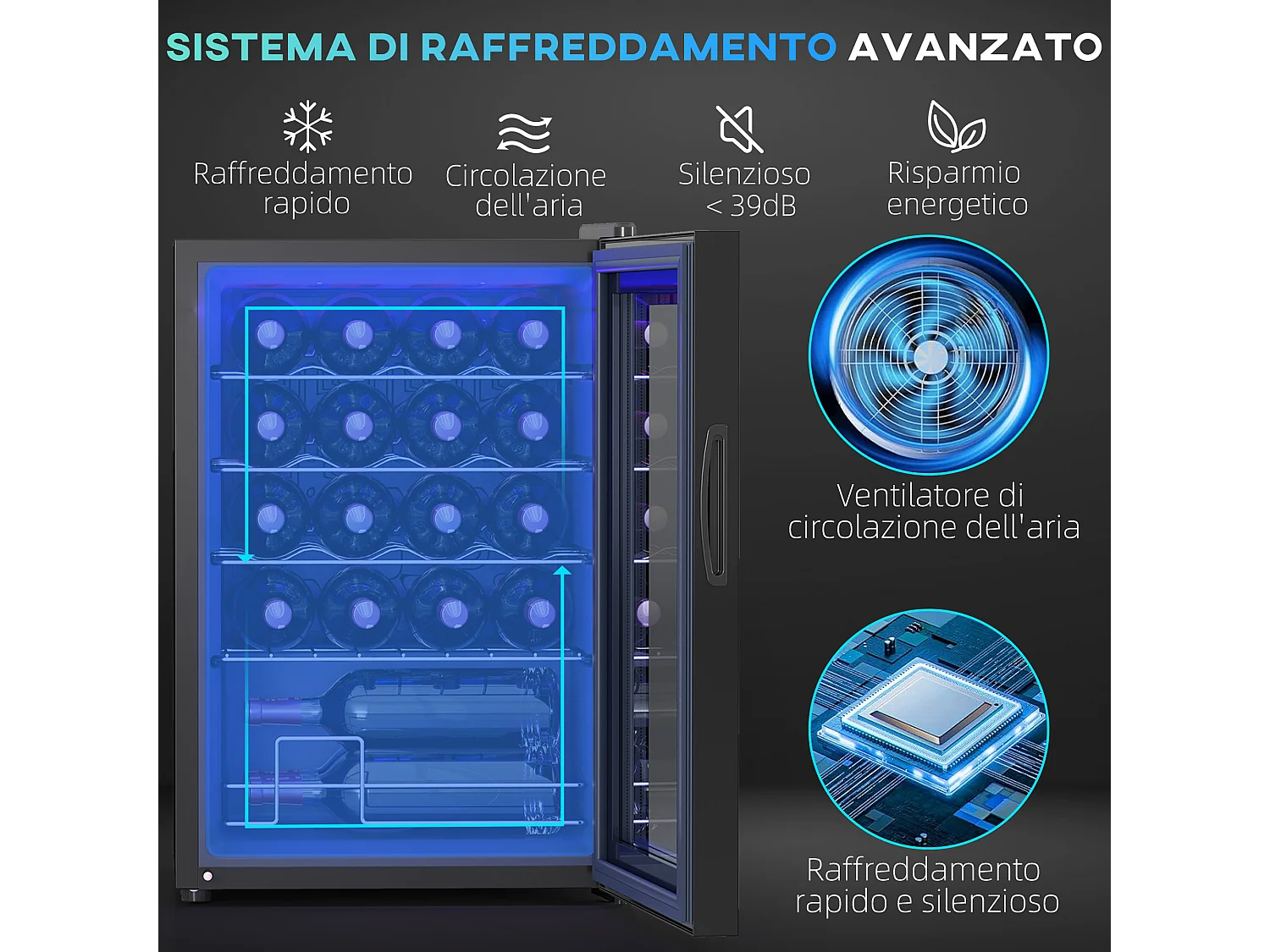 Cantinetta vino refrigerata 20 bottiglie 53l cantina vino monotemperatura 5-18℃ cantina vino bar