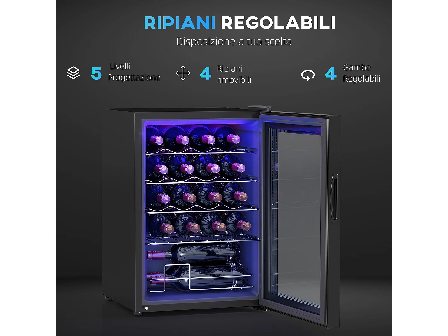 Cantinetta vino refrigerata 20 bottiglie 53l cantina vino monotemperatura 5-18℃ cantina vino bar