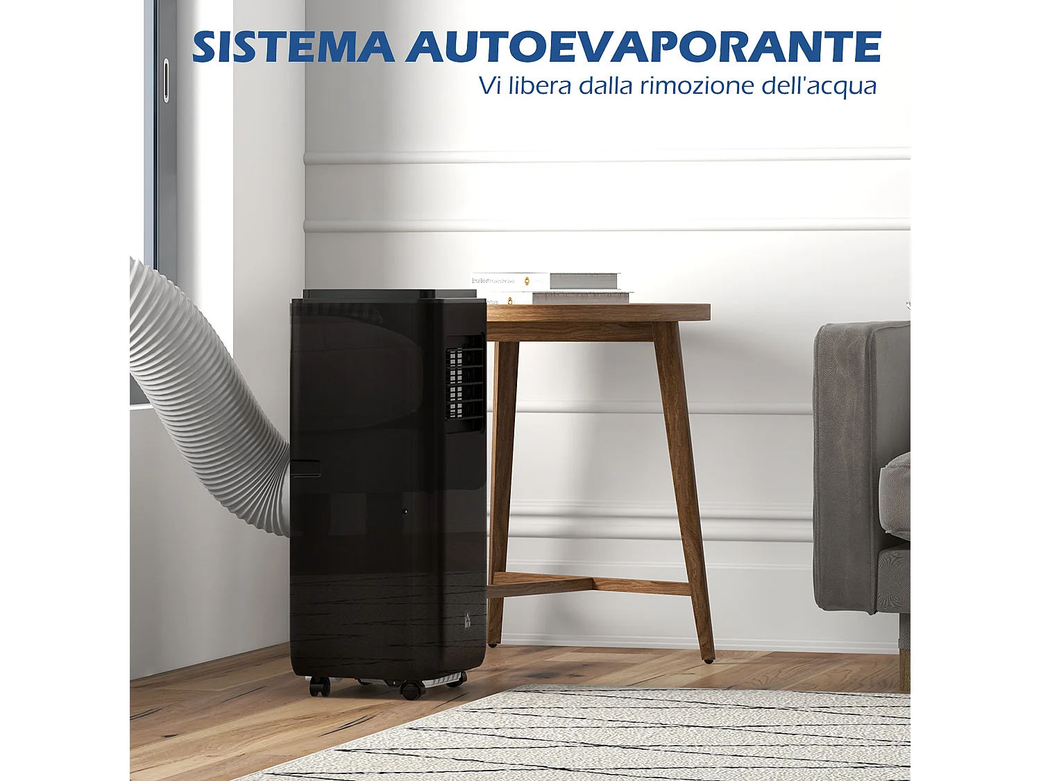 Condizionatore portatile 9000btu 2.6kw con 5 modalità, 3 velocità e timer 24h