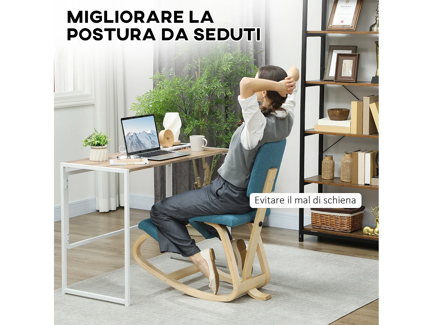 Sedia inginocchiatoio in tessuto effetto lino e legno blu scuro