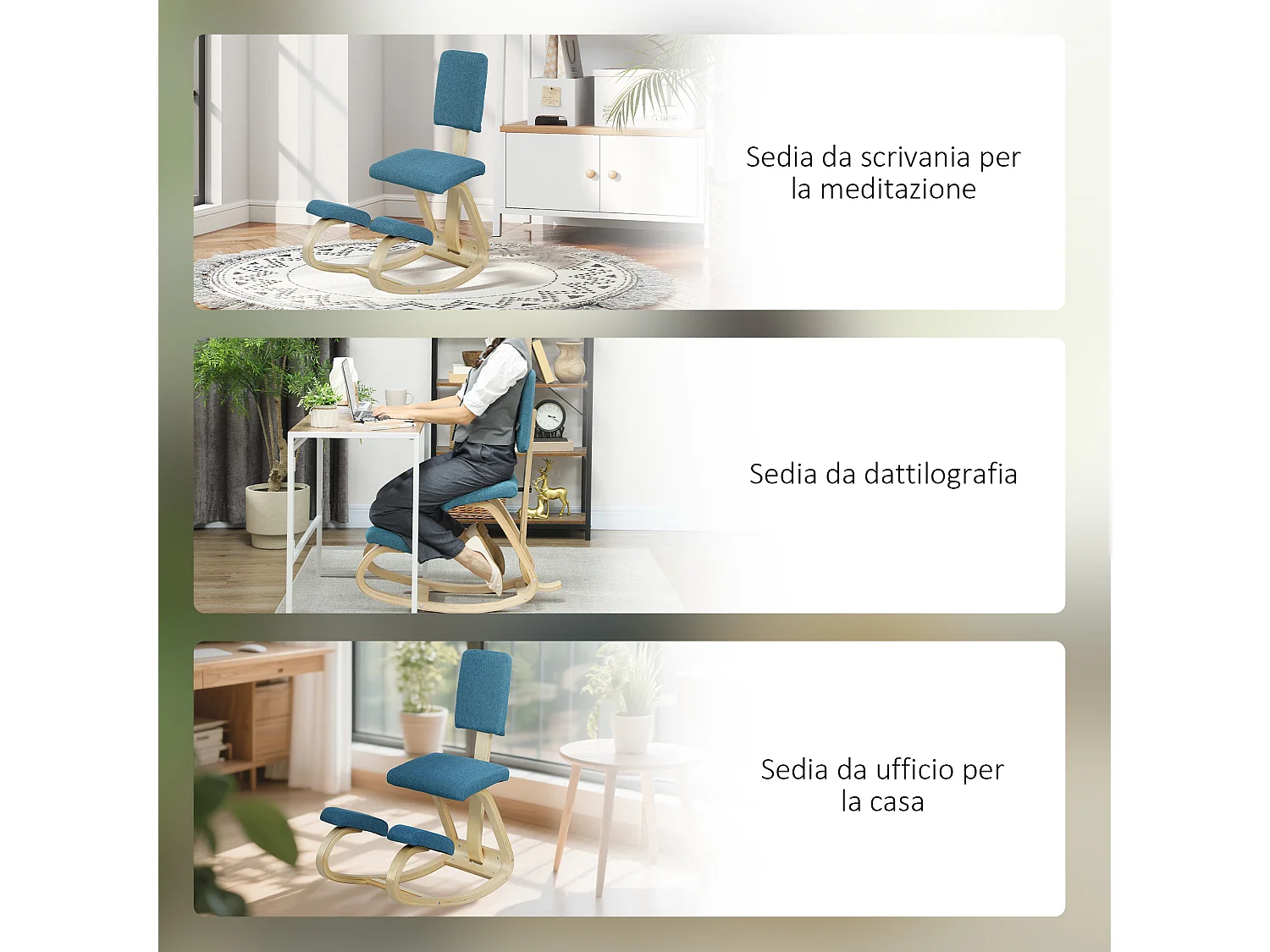 Sedia inginocchiatoio in tessuto effetto lino e legno blu scuro