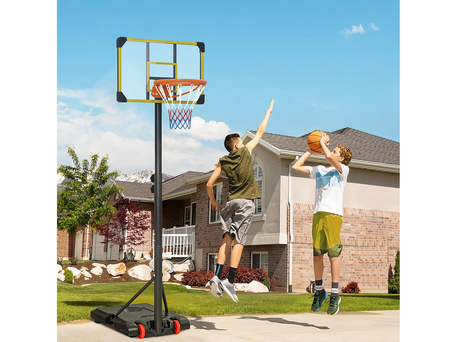 Canestro basket per adulti regolabile con ruote giallo