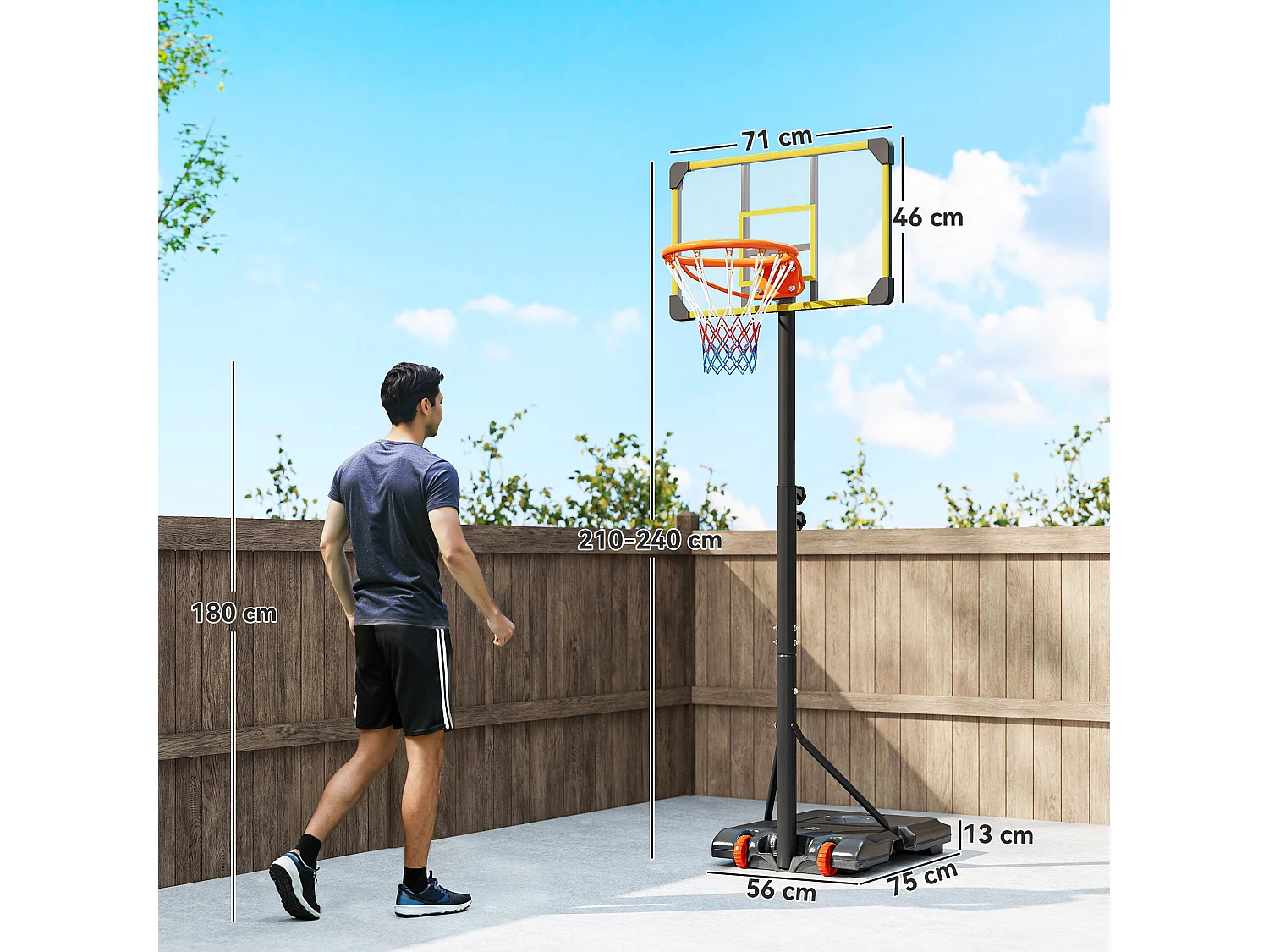 Canestro basket per adulti regolabile con ruote giallo