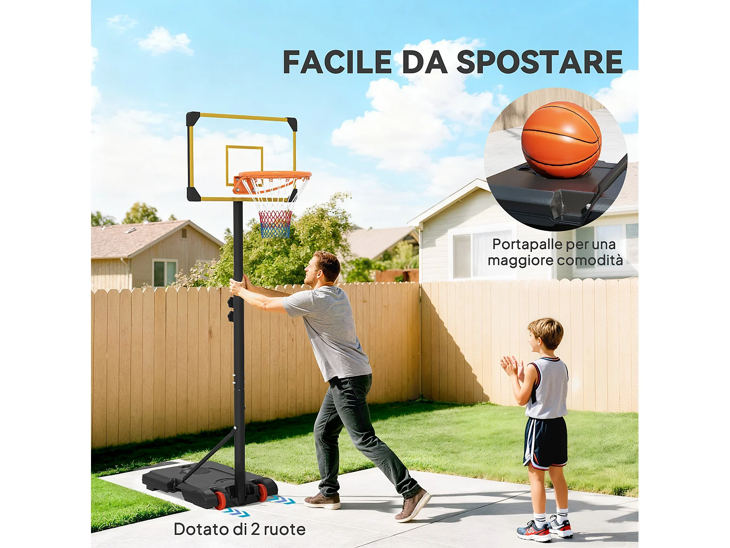 Canestro basket per adulti regolabile con ruote giallo