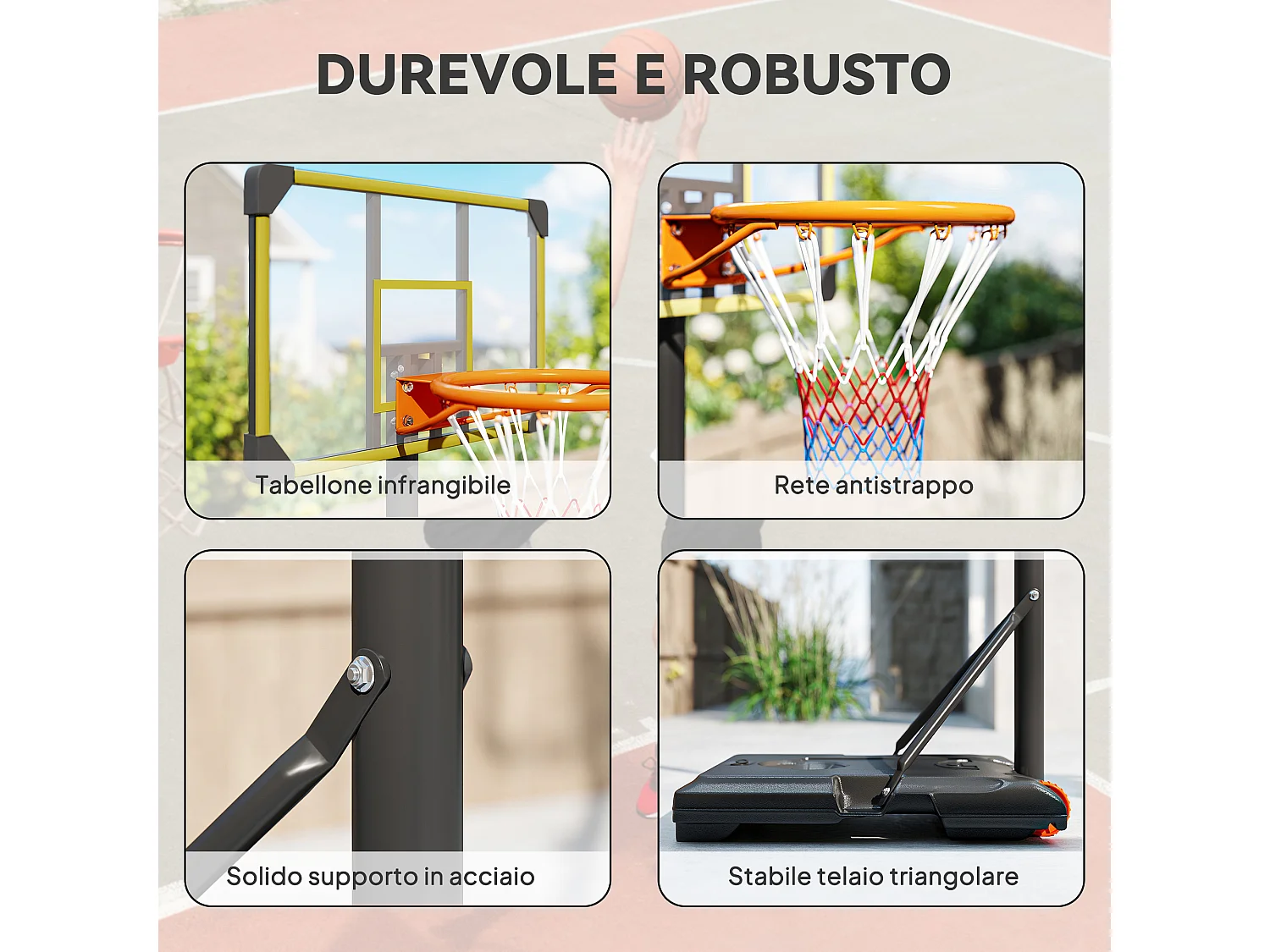 Canestro basket per adulti regolabile con ruote giallo