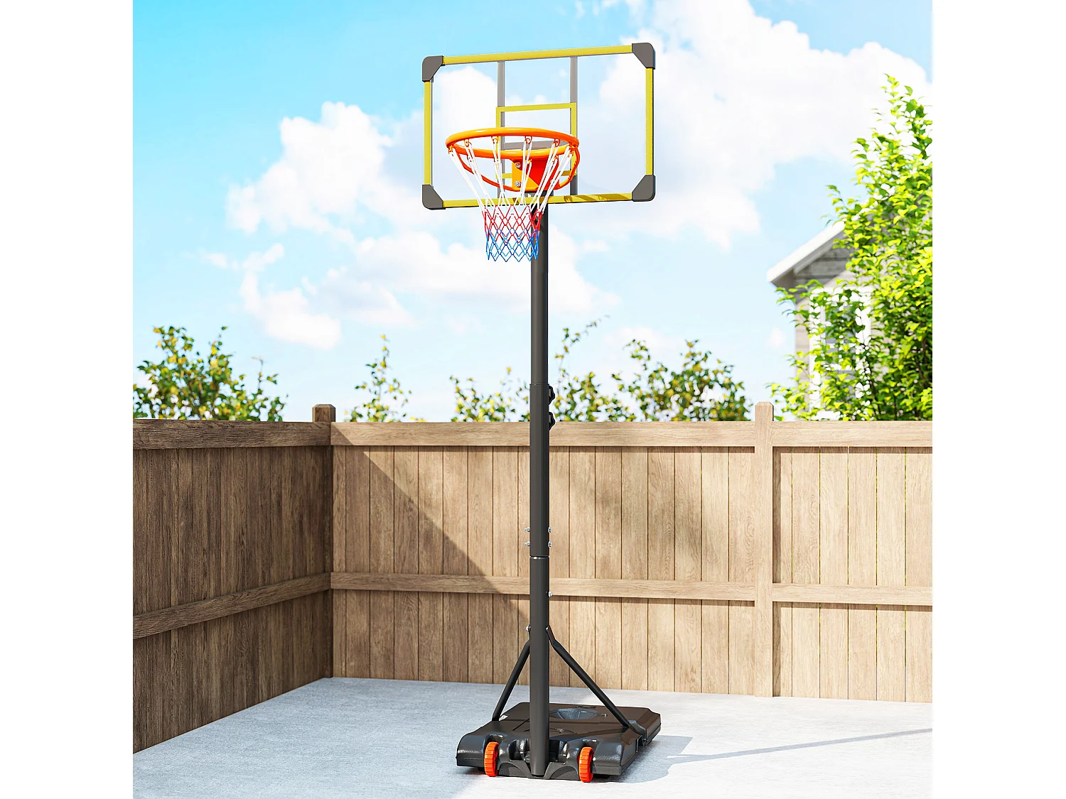 Canestro basket per adulti regolabile con ruote giallo