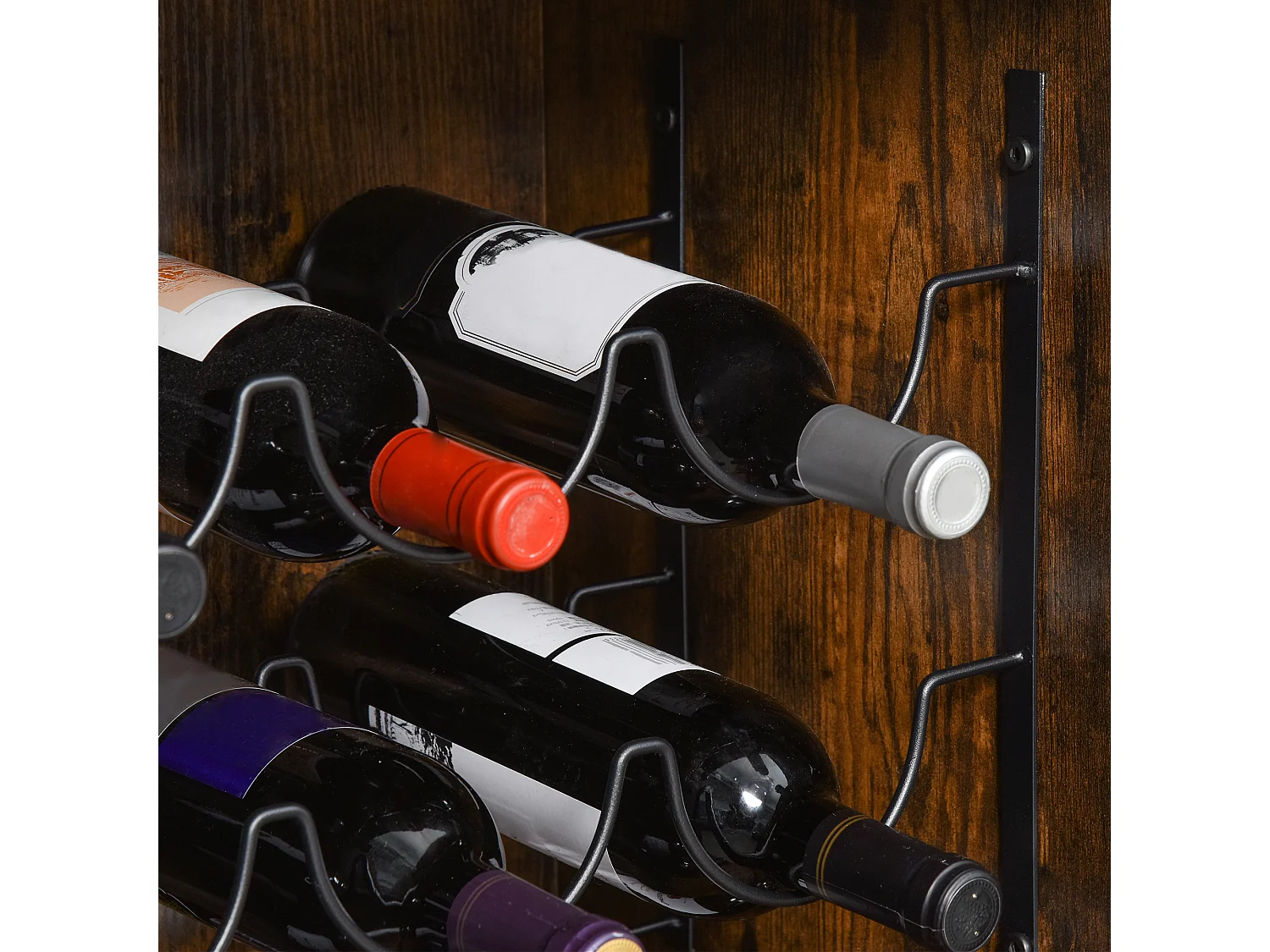 Mobile portabottiglie per 9 vini con portacalici in stile industriale