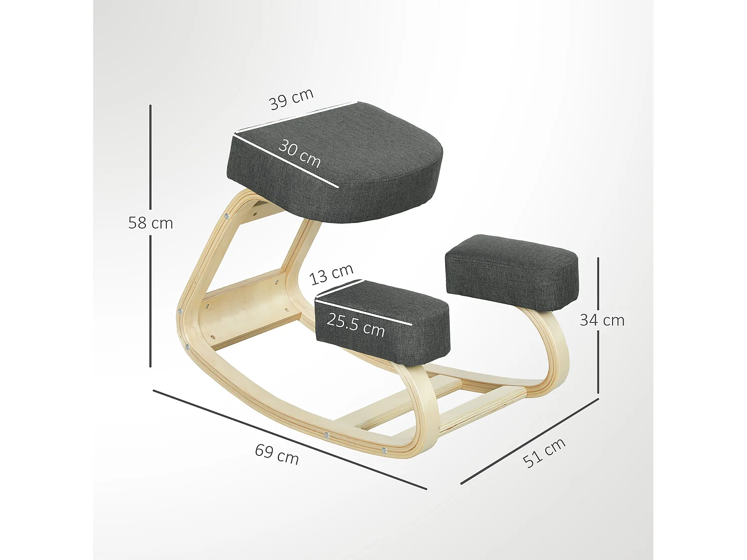 Sedia inginocchiatoio ergonomica in betulla e cuscino grigio