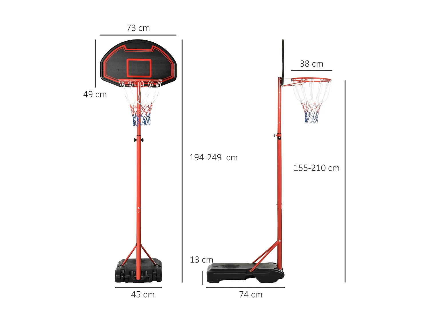 Canestro Portatile da Basket con Altezza Regolabile